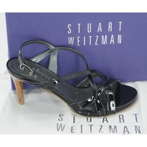 Stuart Weitzman Black Patent Leather Operetta Strappy Sandals SZ 6 Wide NIB $375